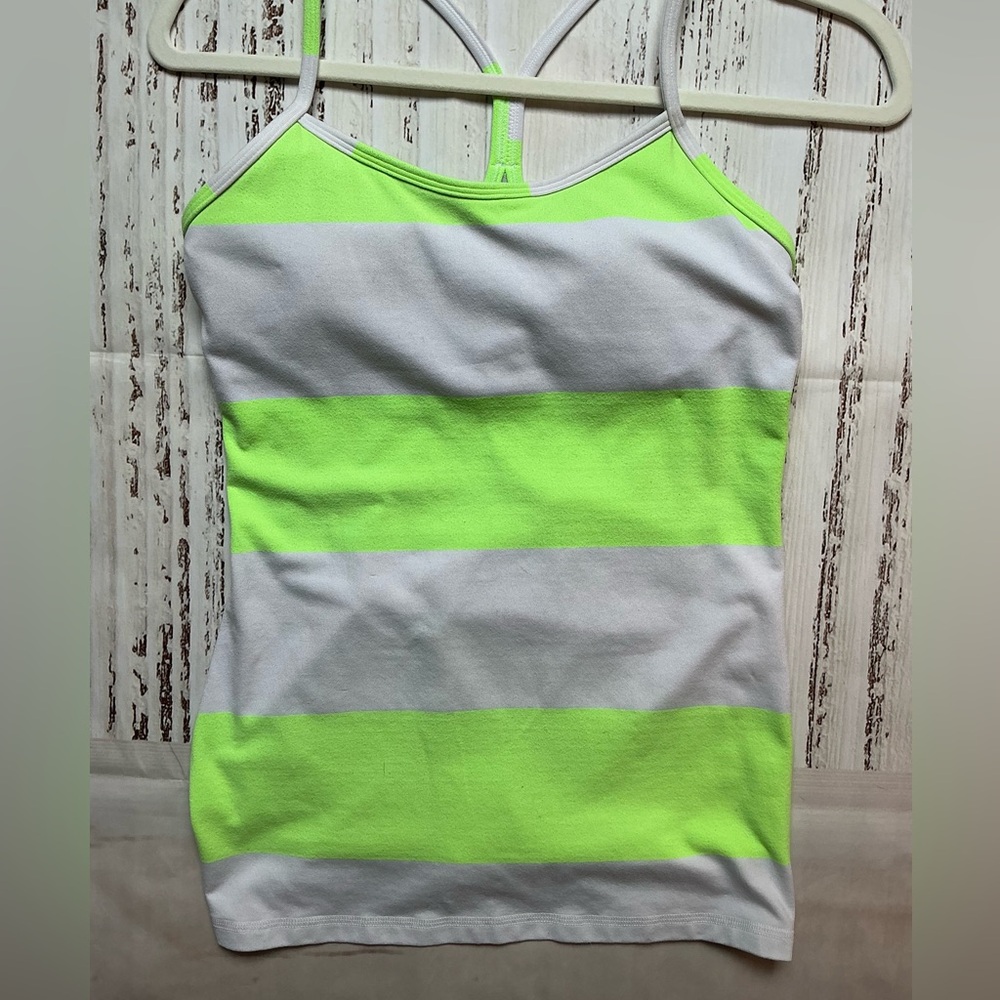 lululemon Neon Green and White Striped Tank Top